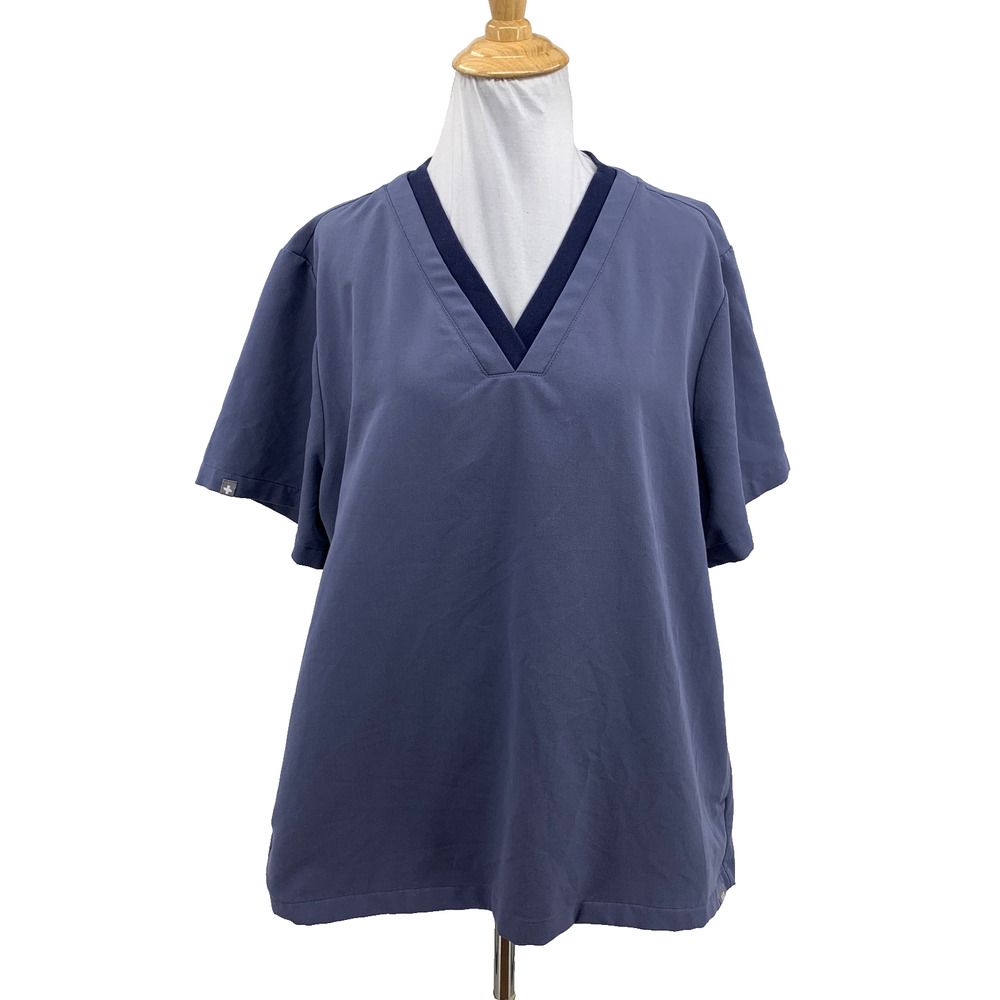 Figs Top Womens 2XL Dusty Navy Oran Scrub Short Sleeve Pockets V Neck Shirt